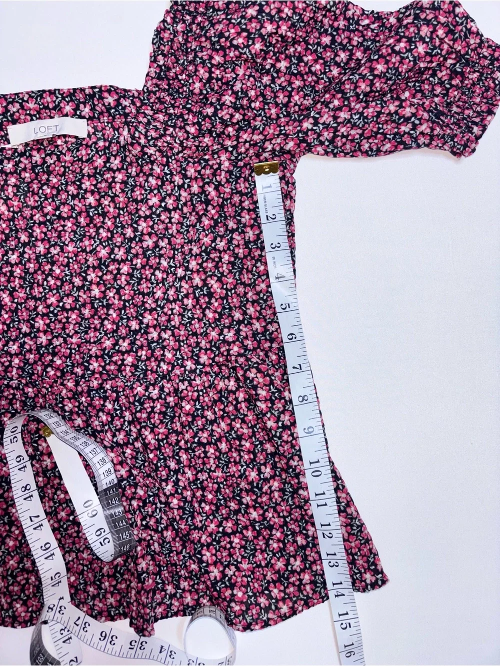 LOFT Ditsy Pink Floral Smocked Square Neck Peplum Blouse Women’s XS